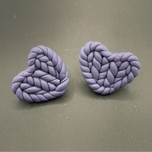 Purple Heart-Shaped Polymer Clay Earrings